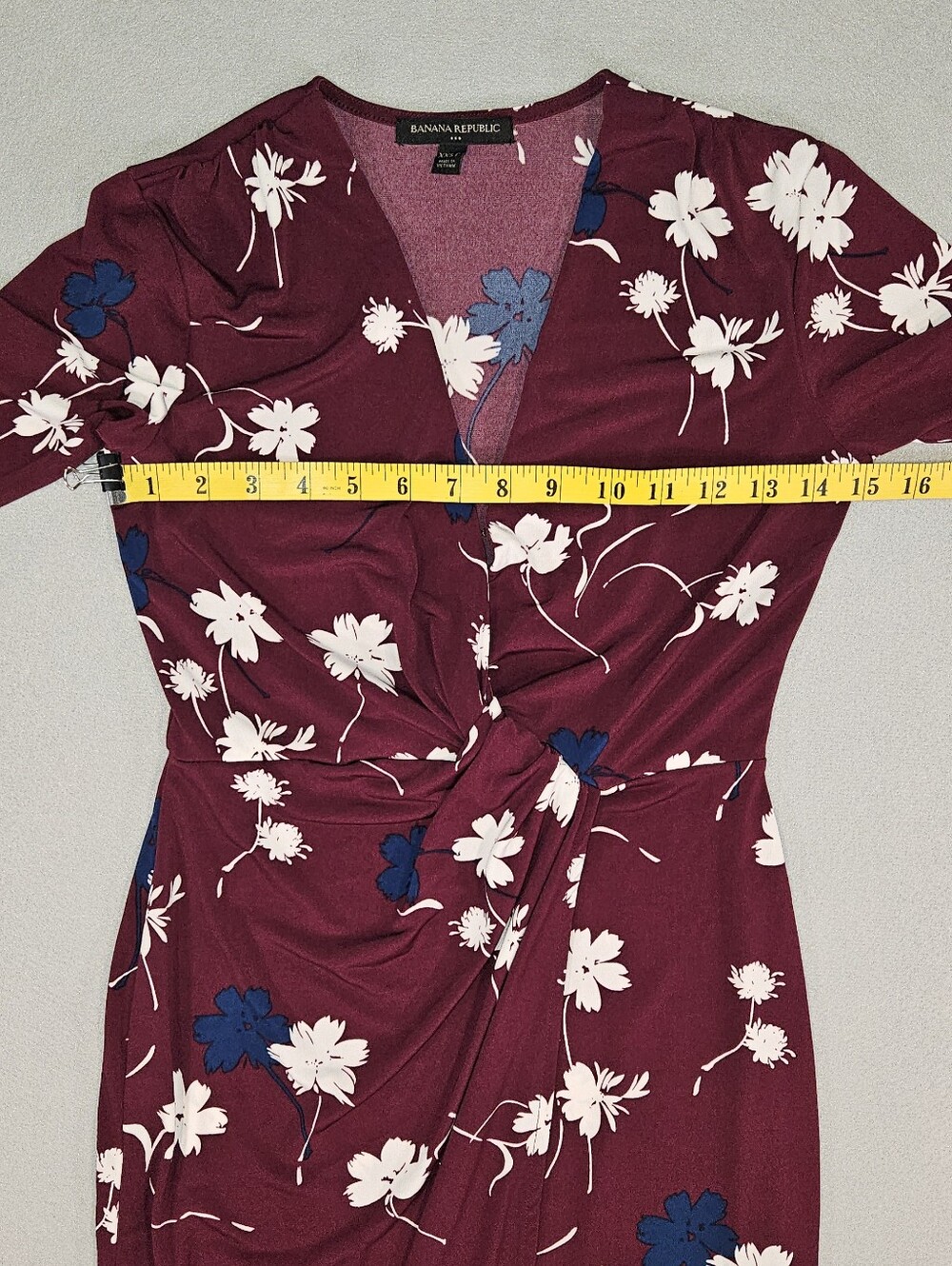 Banana Republic Women's XXSP Burgundy Floral Twist-Front Asymmetrical Dress - Picture 8 of 11